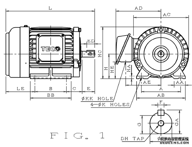 東元電機AEEFF3 1HP 4P 臥式 圖紙